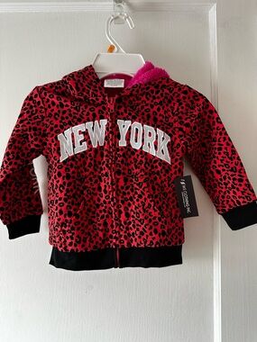 New York Pink Leopard Zip Hoodie for Kids